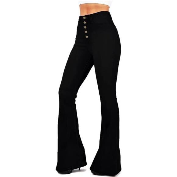 High Waisted Flare Jeans for Women #Black_5buttons - Picture 3 of 4
